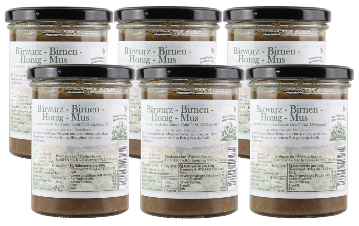 Wurdies Bio-Bärwurz-Birnenhonig 380 Gramm im Glas Kurpackung